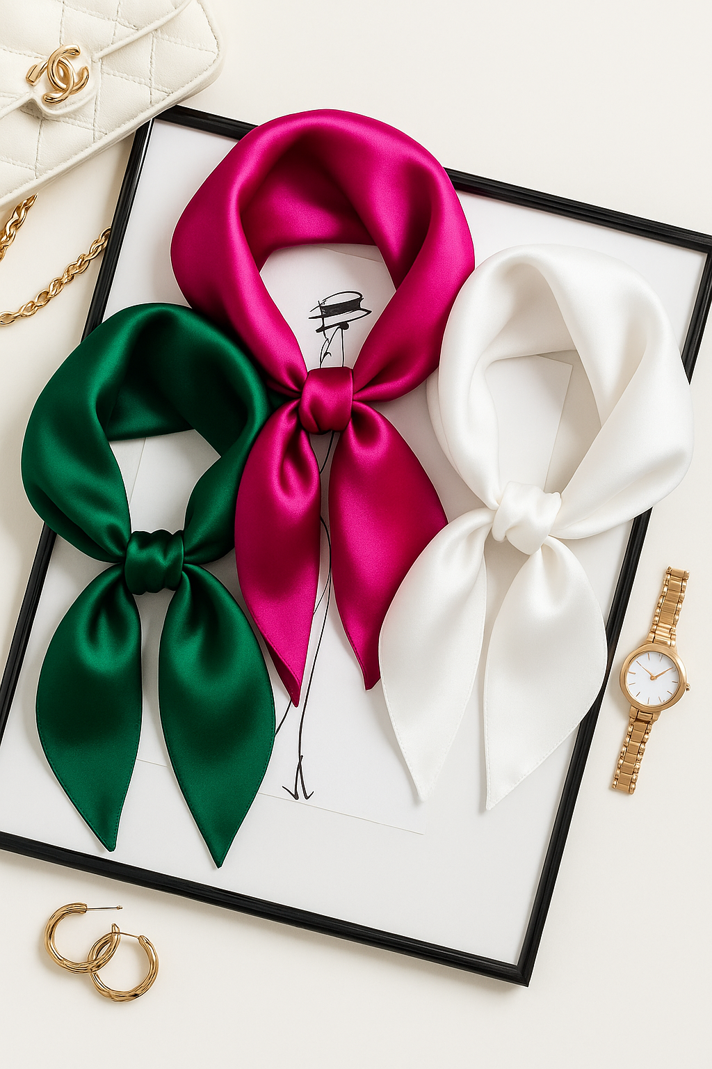 Elegant Silky Satin Scarf – Classic Square Neck Accessory