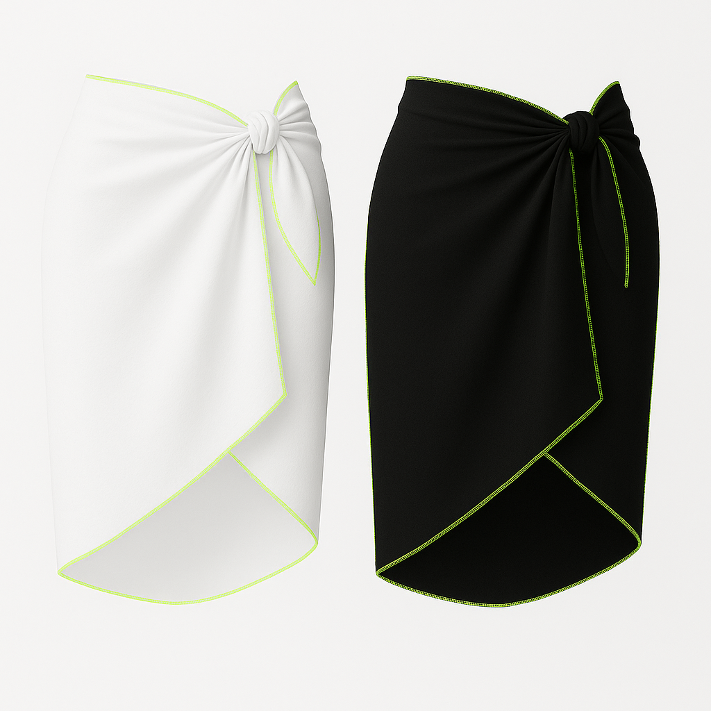 Beach Sarong Pareo with Neon Trim – Summer Wrap Skirt, Buy 2 Get 1 FREE Surprise