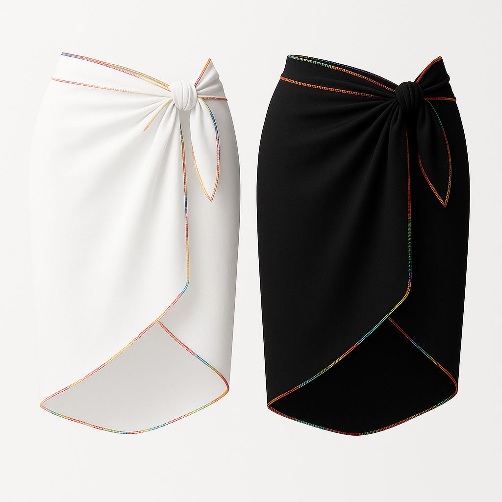 Beach Sarong Pareo with Neon Trim – Summer Wrap Skirt, Buy 2 Get 1 FREE Surprise