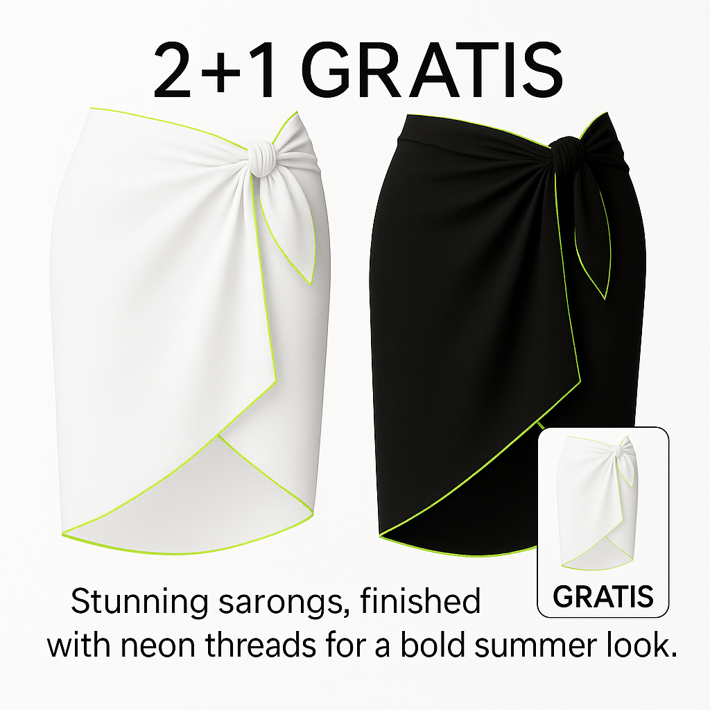 Beach Sarong Pareo with Neon Trim – Summer Wrap Skirt, Buy 2 Get 1 FREE Surprise