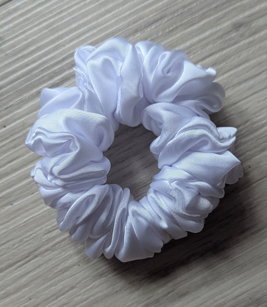 White Satin Scrunchie – Soft & Stylish Hair Accessory
