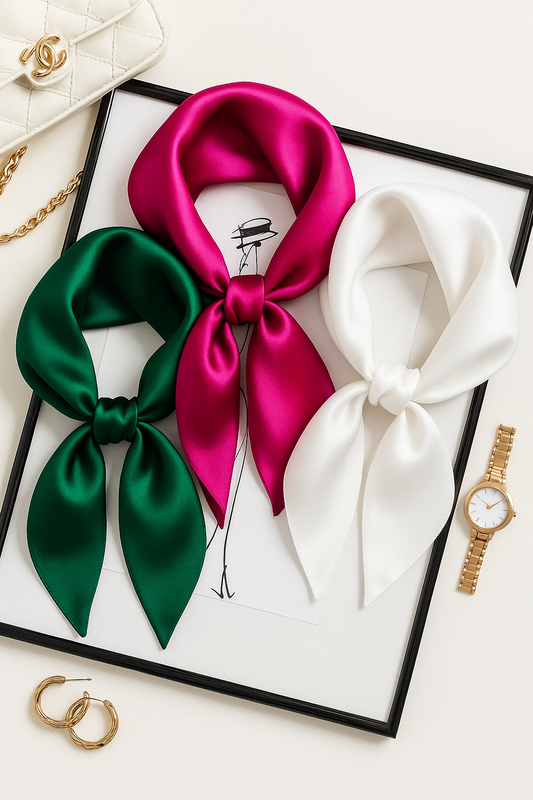 Elegant Silky Satin Scarf – Classic Square Neck Accessory