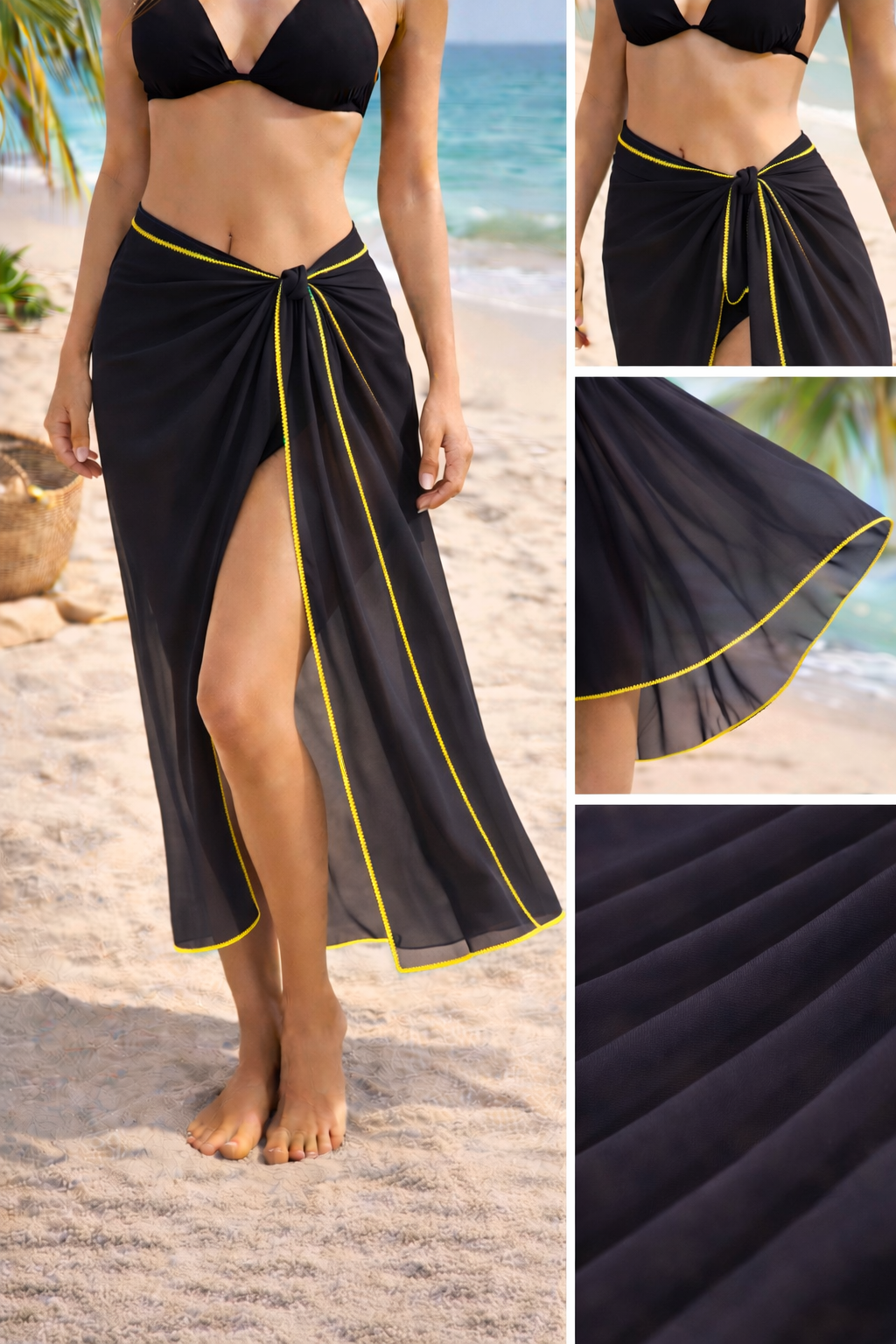 Beach Sarong Pareo with Neon Trim – Summer Wrap Skirt, Buy 2 Get 1 FREE Surprise