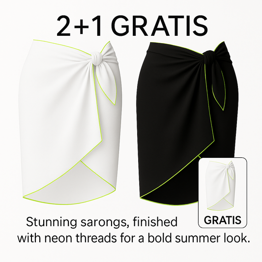 Beach Sarong Pareo with Neon Trim – Summer Wrap Skirt, Buy 2 Get 1 FREE Surprise