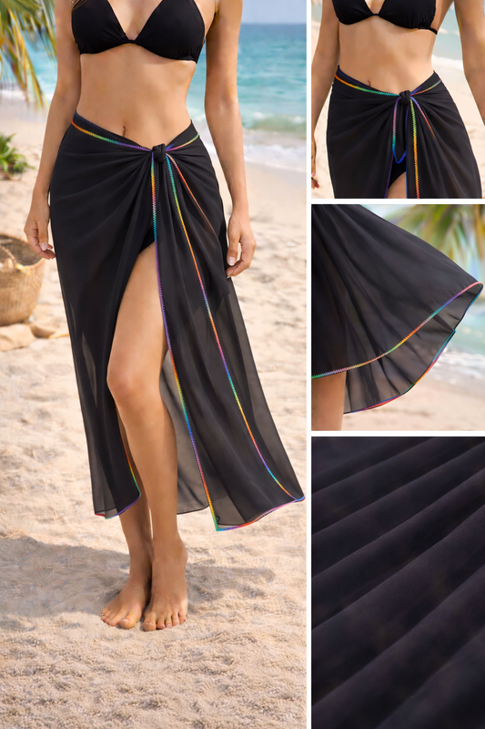 Beach Sarong Pareo with Neon Trim – Summer Wrap Skirt, Buy 2 Get 1 FREE Surprise