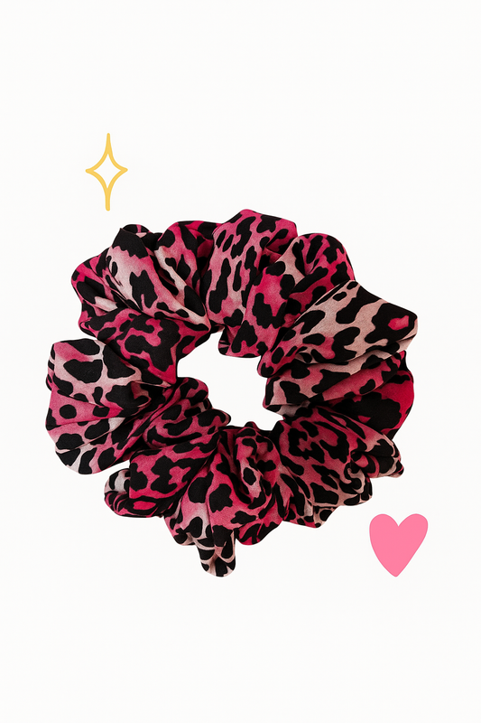 Mini pink leopard scrunchie